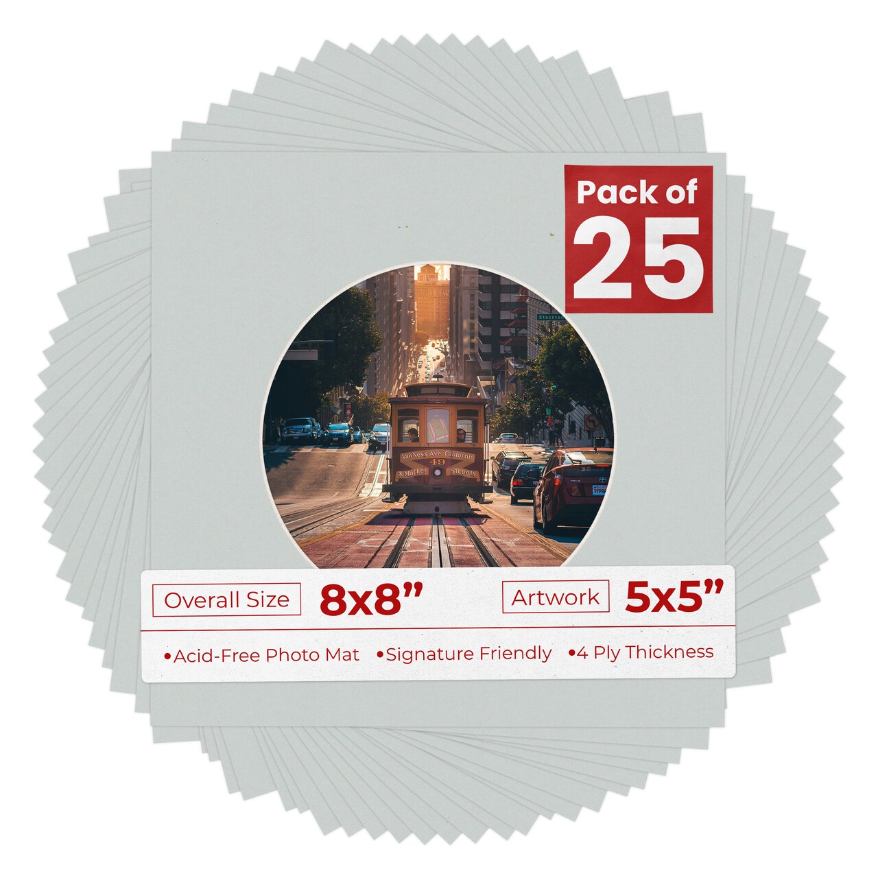 Gray Mat Board for 8x8 Frames - Circle Opening for 5x5 Photos